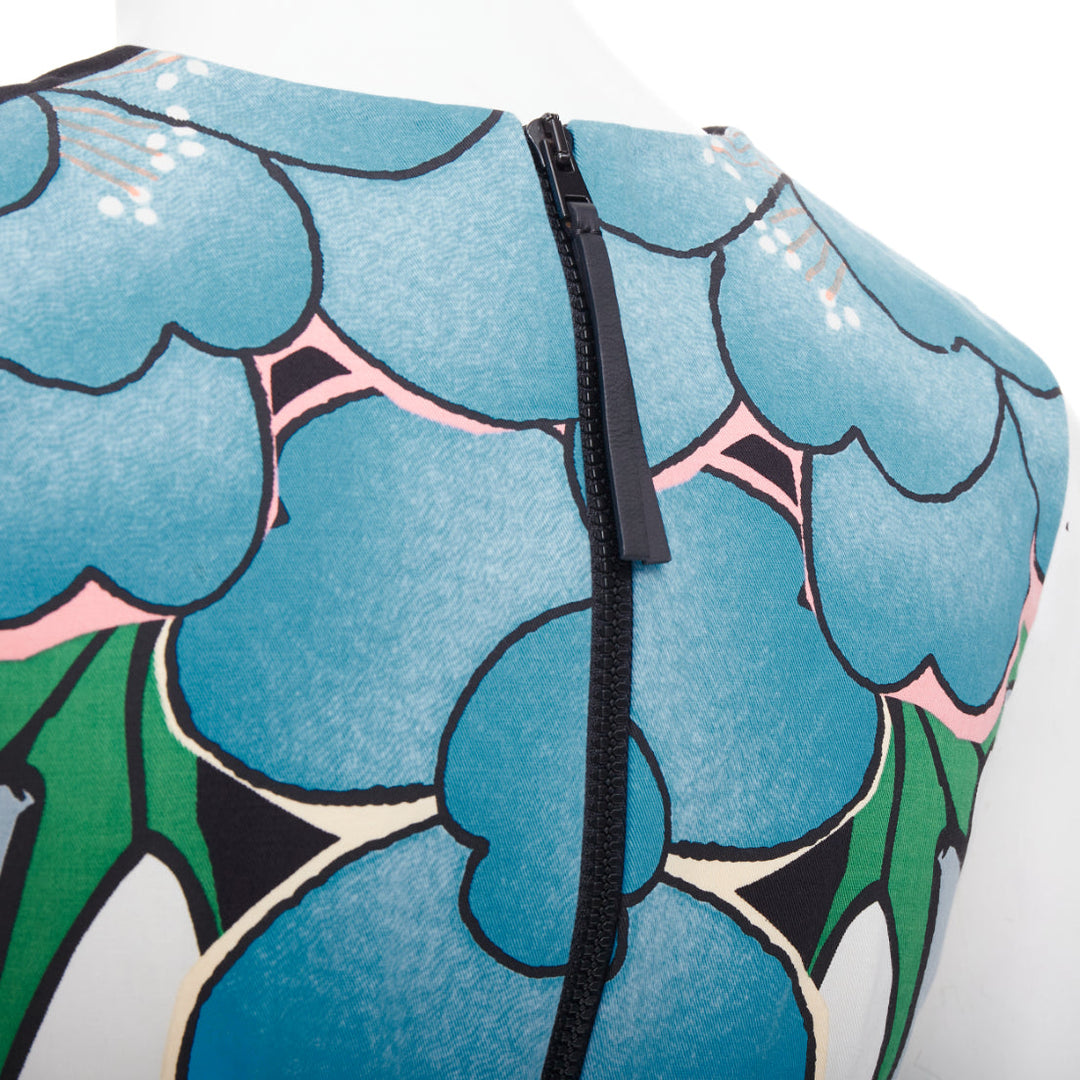 MARNI blue black cotton linen large flower print shift dress IT38 XS