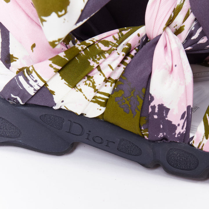 CHRISTIAN DIOR Raf Simons 2015 Brooklyn pink green scarf gladiator sandals EU38