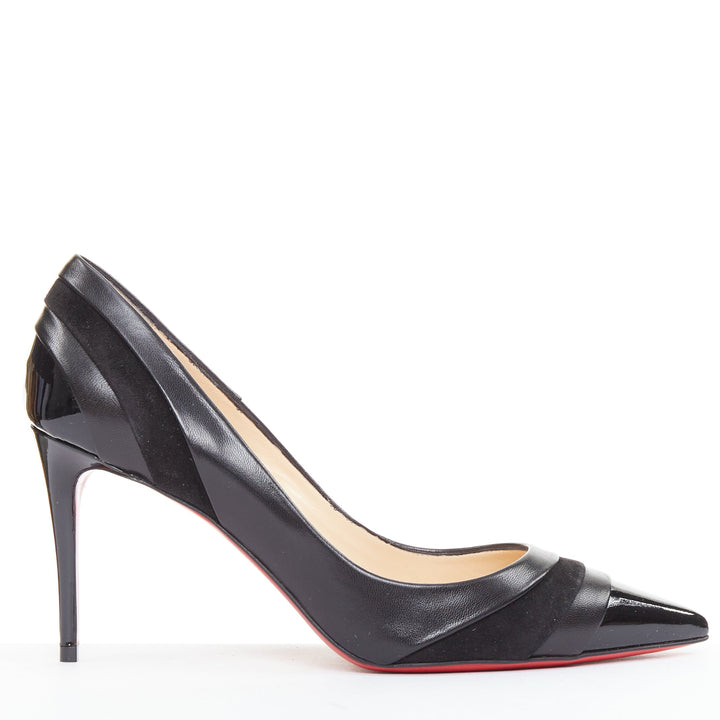 CHRISTIAN LOUBOUTIN Eklectica 85 nappa black calf suede mix pointed pumps EU37.5