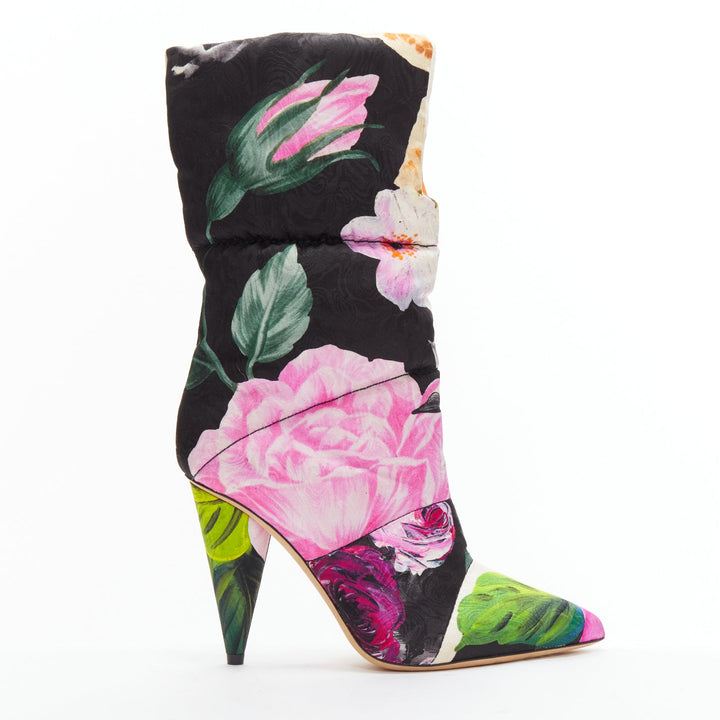 JIMMY CHOO Off-White Sara 100 floral brocade padded boots EU38.5