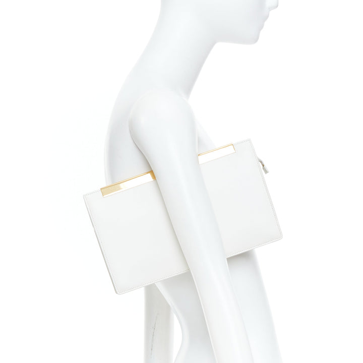 SAINT LAURENT Lutetia gold bar off white smooth leather clutch bag