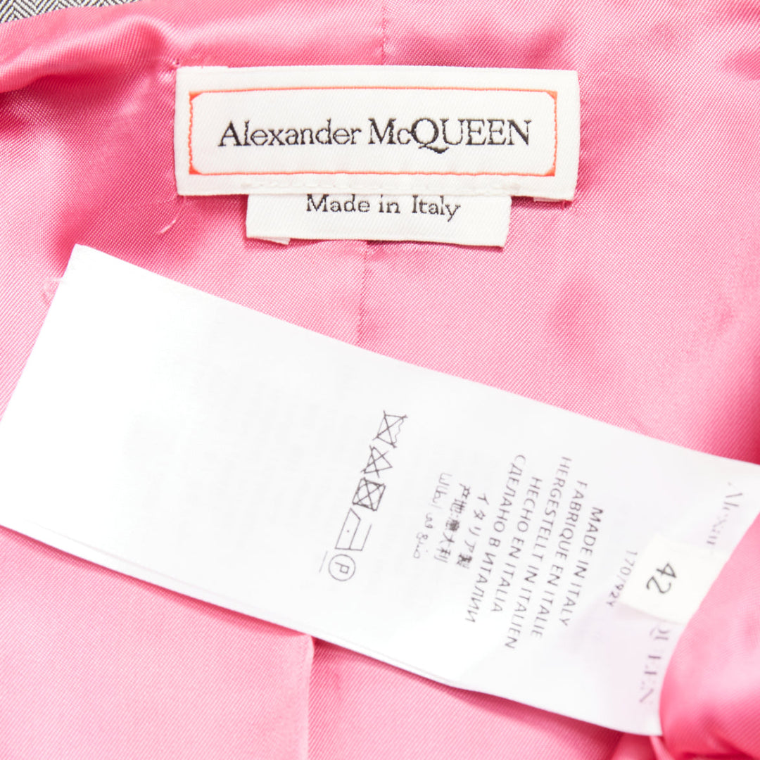 ALEXANDER MCQUEEN 2019 grey wool fuchsia pink lined peplum blazer jacket IT42 M