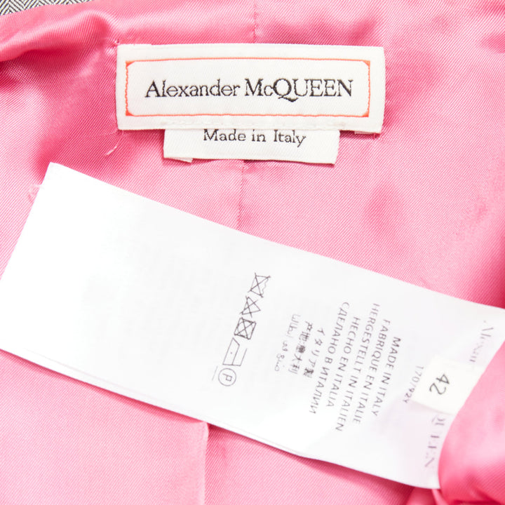 ALEXANDER MCQUEEN 2019 grey wool fuchsia pink lined peplum blazer jacket IT42 M