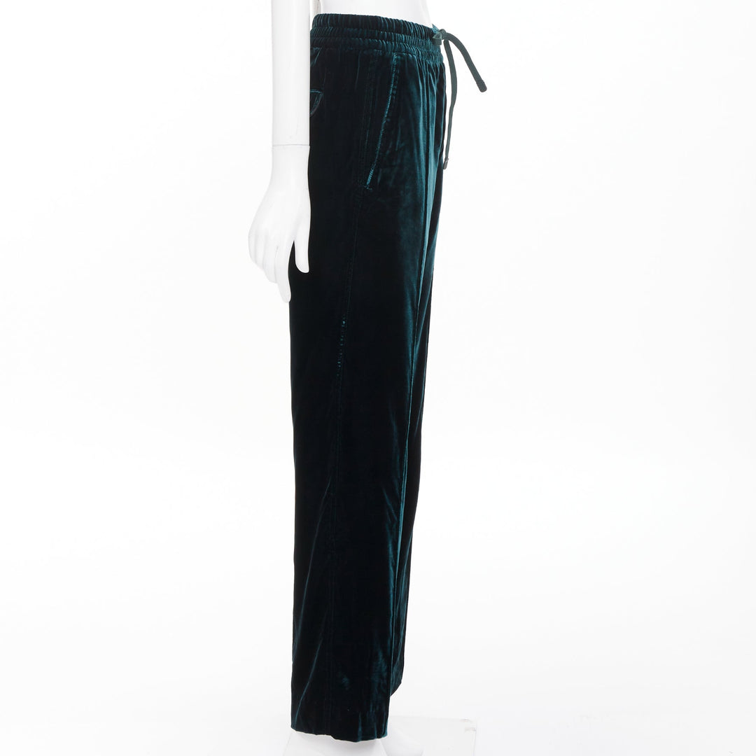 TOM FORD emerald green viscose pleated front drawstring velvet joggers FR36 S