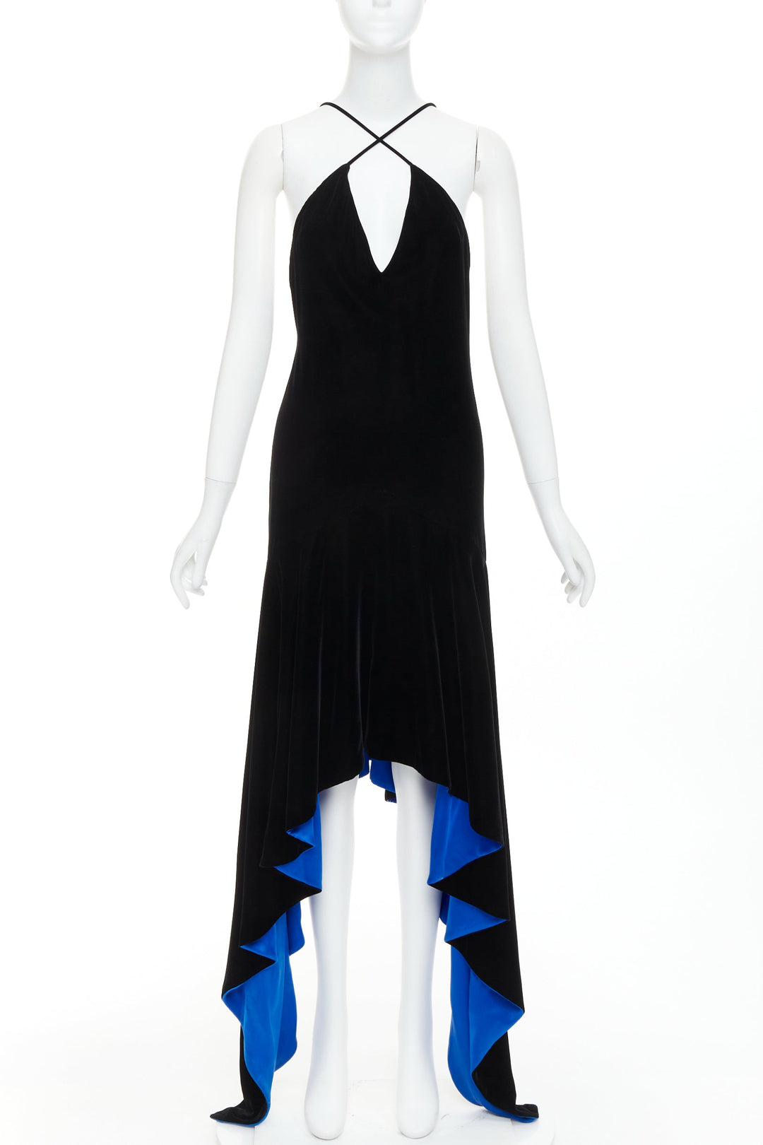 ALEXANDRE VAUTHIER COUTURE AW2022 Runway black velvet blue symmetric slip dress