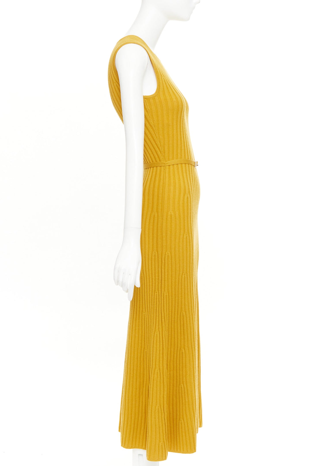 GABRIELA HEARST Meier mustard yellow wool cashmere knit belted midi dress XS