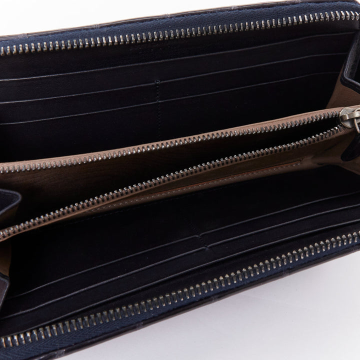 BOTTEGA VENETA midnight blue scaled leather zip around long wallet