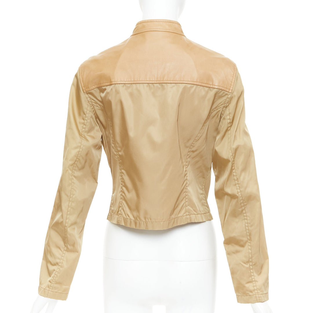 PRADA Vintage 2000's tan lambskin trim nylon moto jacket L
