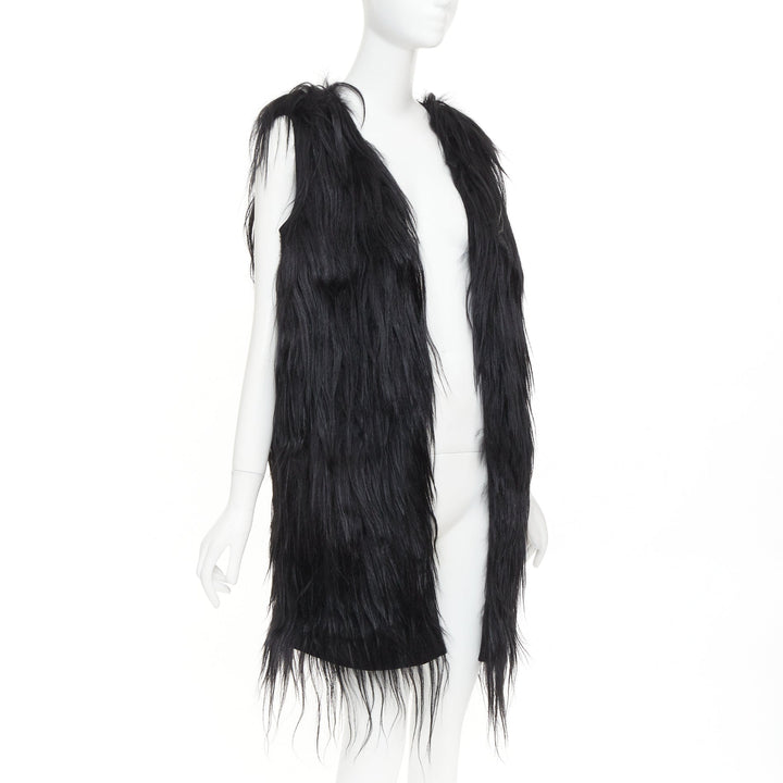 MIU MIU 2009 black long hair tiered wool fur vest coat IT42 M