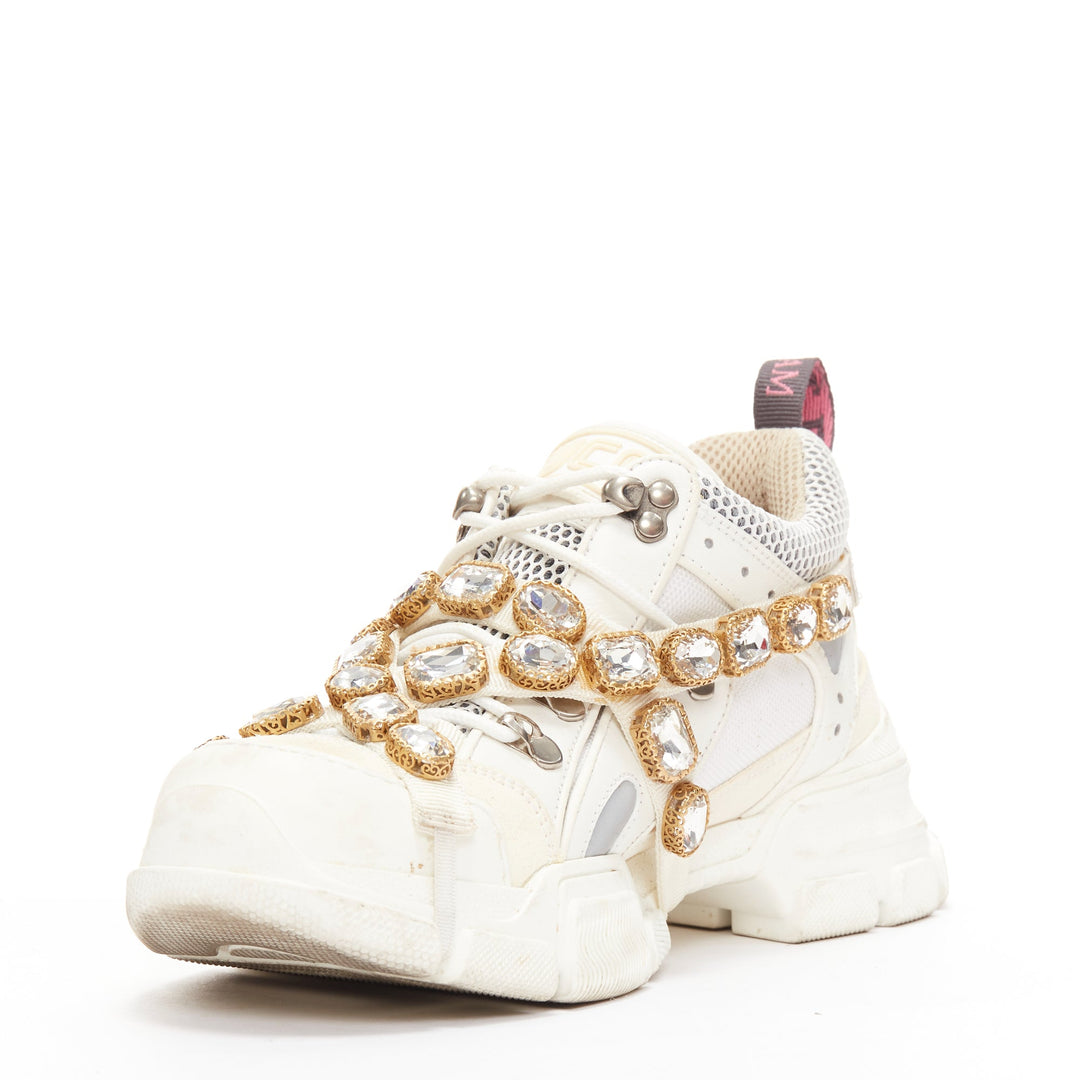 GUCCI Runway Flashtrek cream crystal harness chunky sneakers EU38