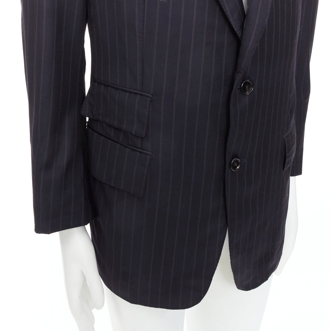 TOM FORD Windsor black wool silk pinstripe flap pocket blazer IT50 L