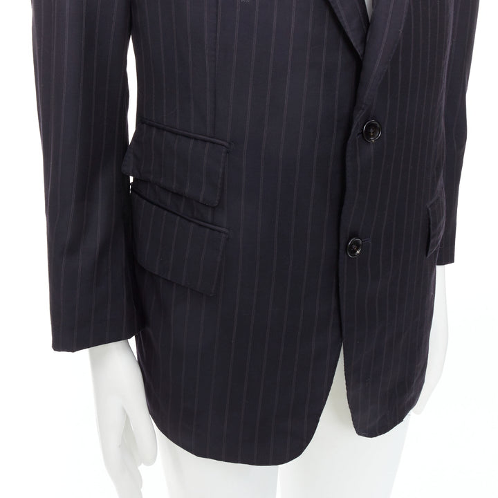TOM FORD Windsor black wool silk pinstripe flap pocket blazer IT50 L