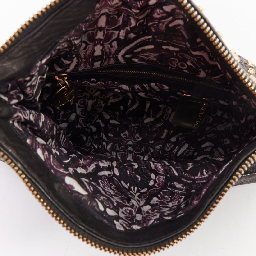 THOMAS WYLDE Day of the Dead Punk black leather gold skull stud  clutch bag