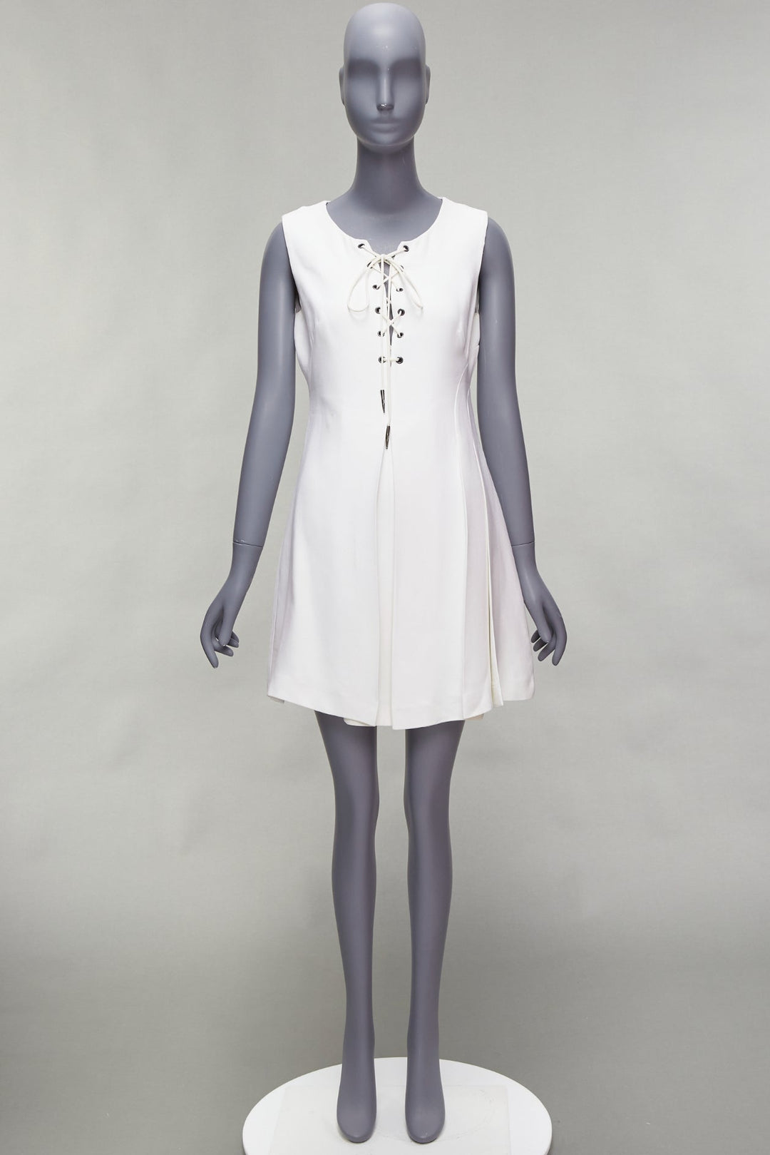 MIU MIU 2014 white viscose lace front front pleats shift dress IT42 M