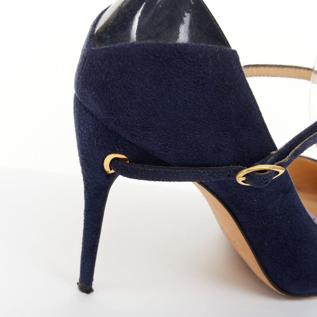 JENNIFER CHAMANDI Lorenzo 105 navy blue suede eye of needle stiletto pump EU36.5