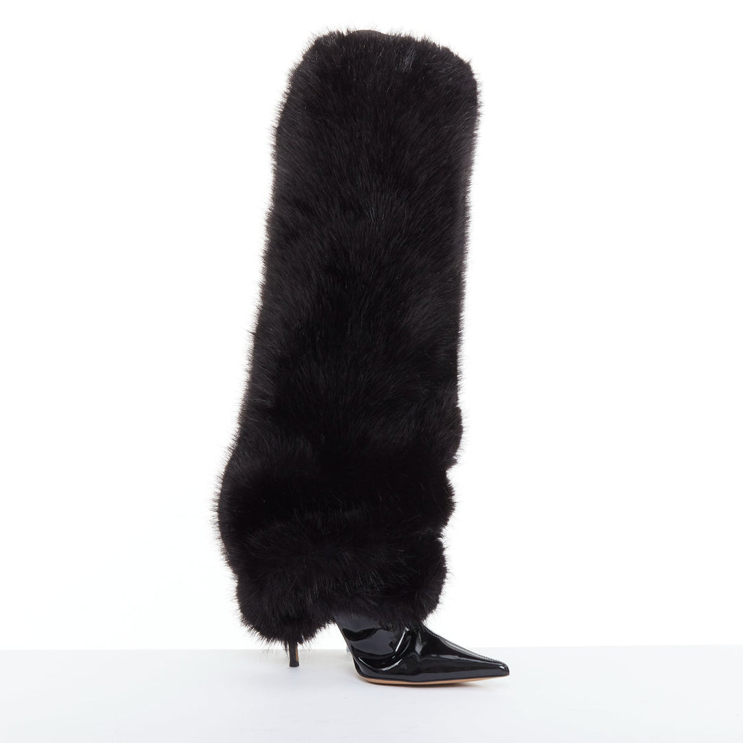 ALEXANDRE VAUTHIER COUTURE 2023 Runway black faux fur tall stiletto boots EU40