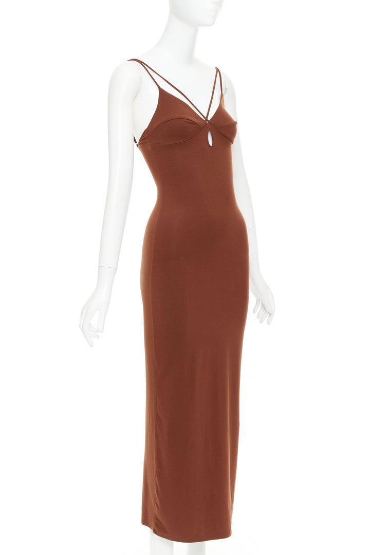 REFORMATION Lainey  brown tencel blend elastic spaghetti strap bodycon dress XS