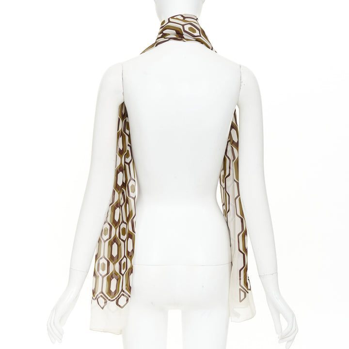 CELINE 2019 Hedi Slimane 100% silk olive brown retro 70s honeycomb scarf