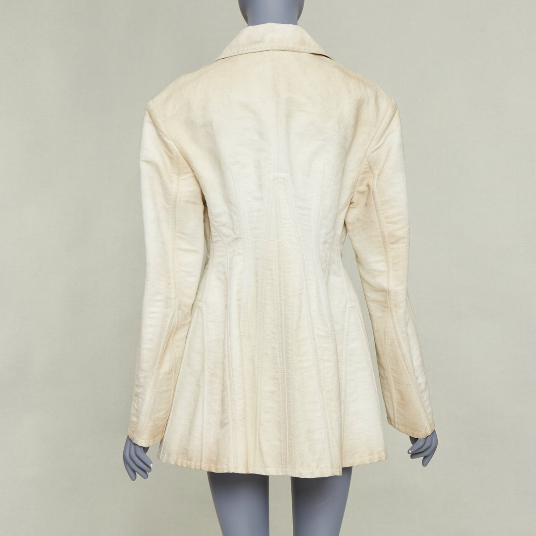 PRADA 2022 Runway Slub beige distressed canvas lace up corset jacket IT36 XXS