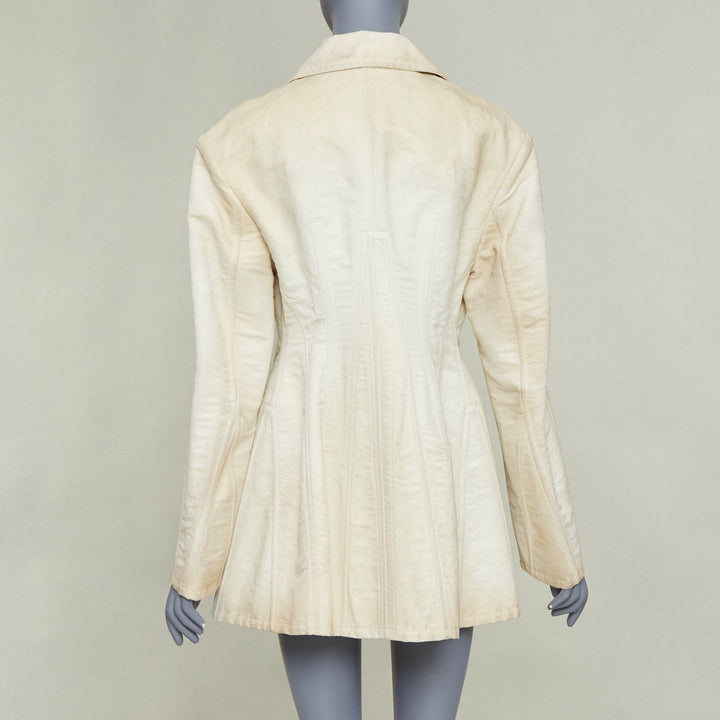 PRADA 2022 Runway Slub beige distressed canvas lace up corset jacket IT36 XXS