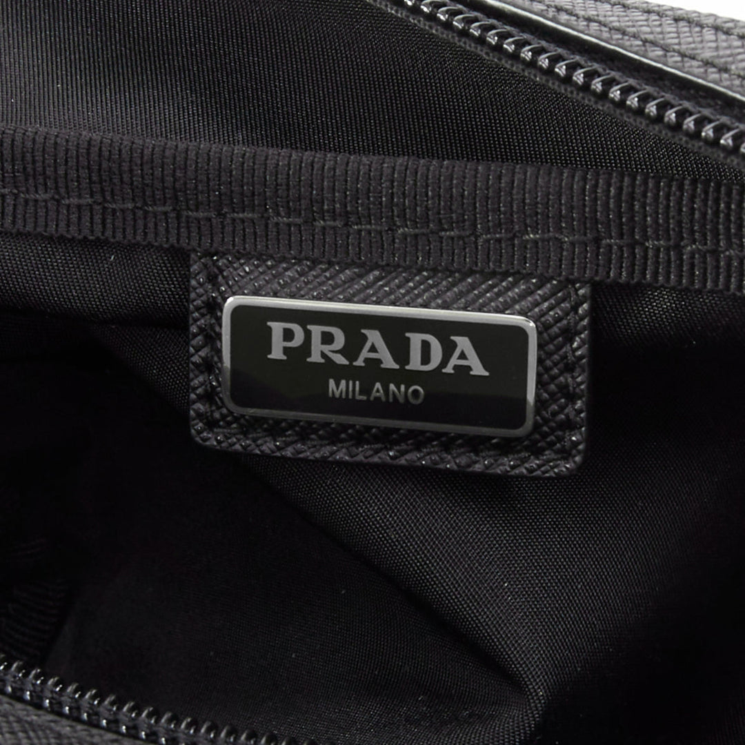 PRADA Re-Nylon saffiano leather  black silver triangle logo travel pouch case