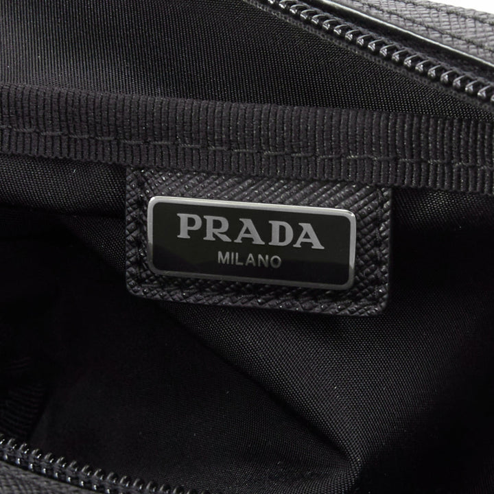 PRADA Re-Nylon saffiano leather  black silver triangle logo travel pouch case