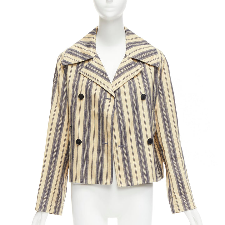 CHRISTIAN DIOR 2020 Runway beige striped linen double breasted blazer FR36 S