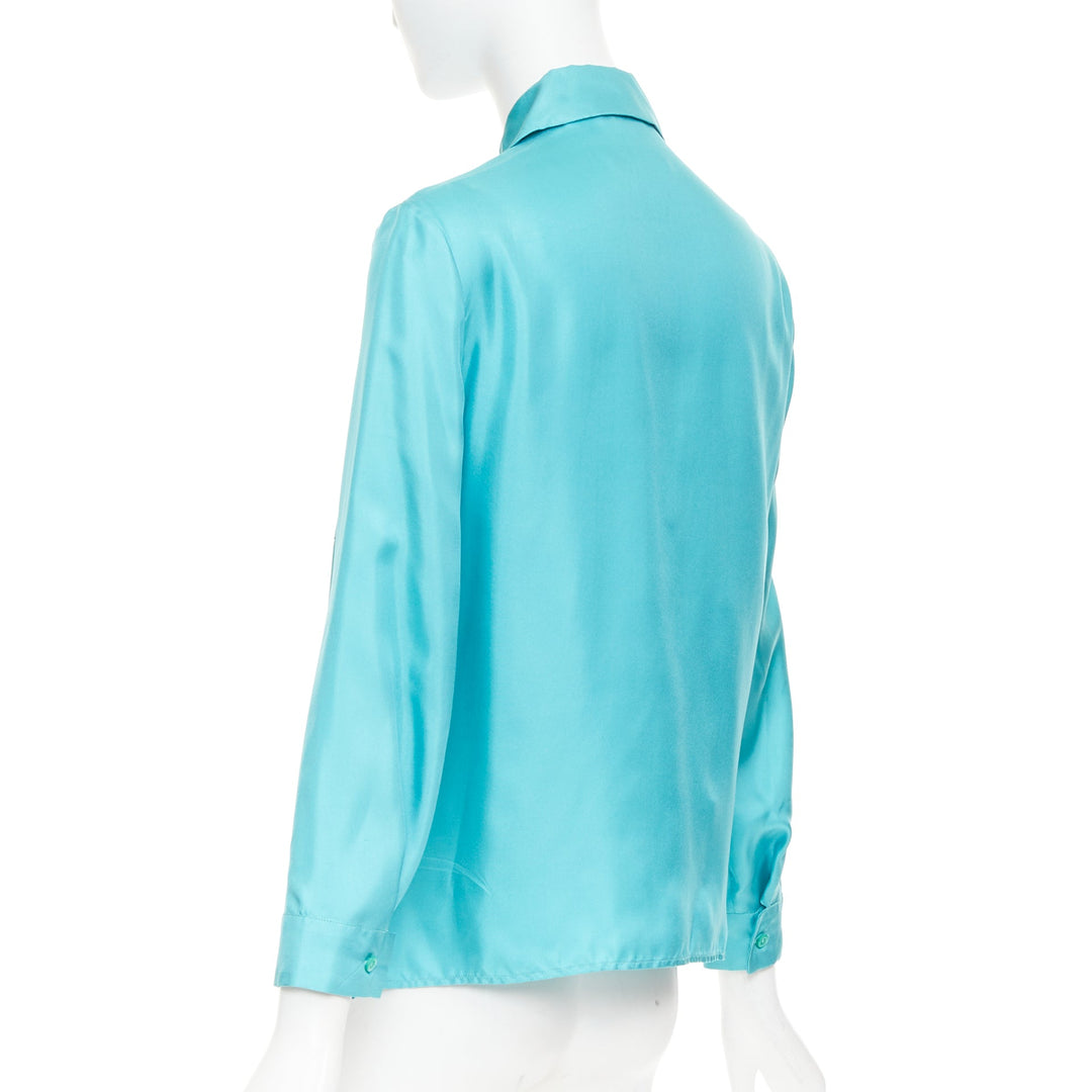 PRADA 2015 100% silk turquoise blue wide collar pocketed button-up shirt IT38 XS