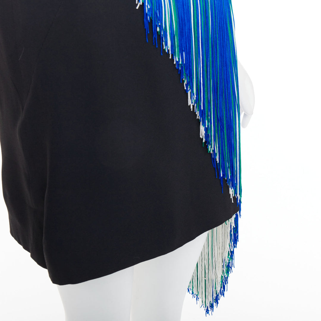 CHRISTOPHER KANE 2016 Runway Asymmetric Fringing Strip blue fringe dress UK8 S