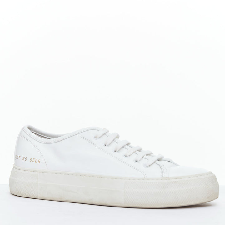 COMMON PROJECT WOMAN 4017 white leather gold letter low sneakers EU36