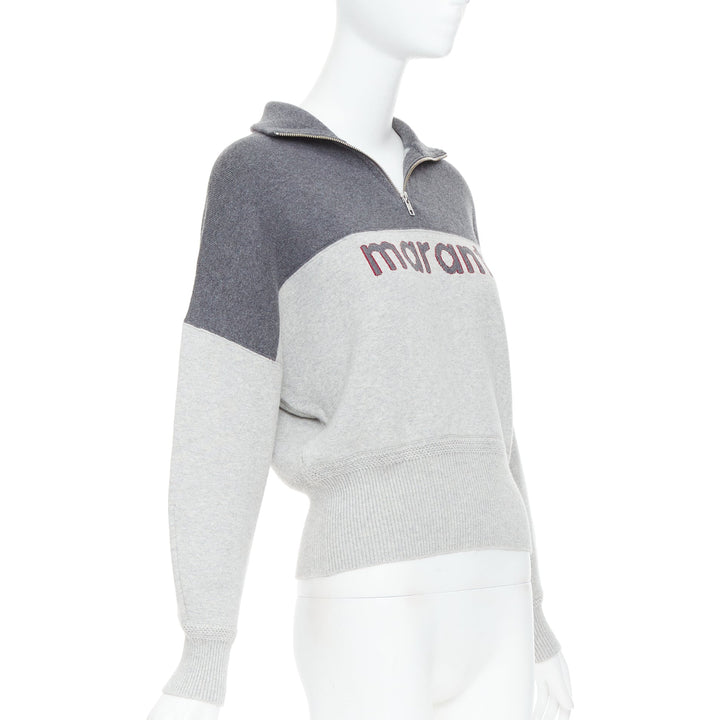 ISABEL MARANT Etoile grey bicolor logo half zip jumper sweater