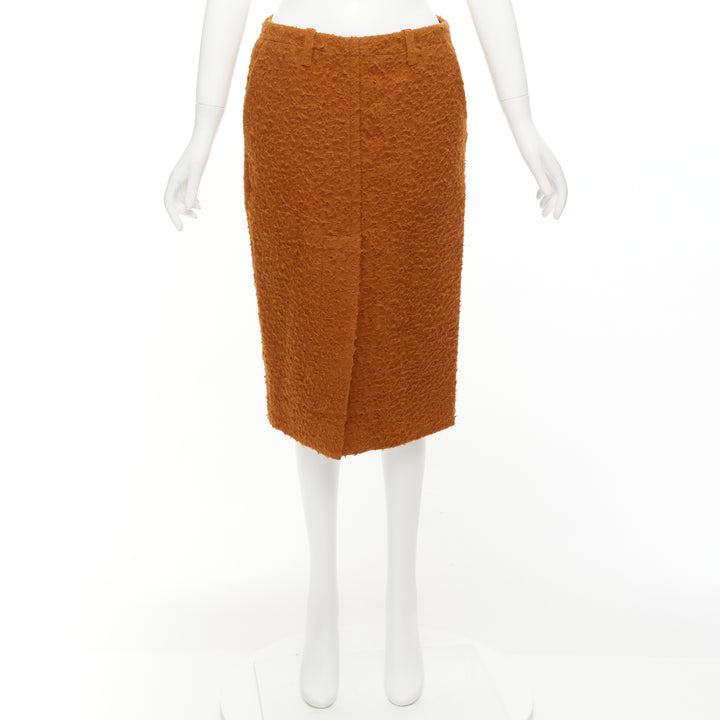 MARNI brown textured alpaca silk pocketed front slit pencil skirt IT38 XS