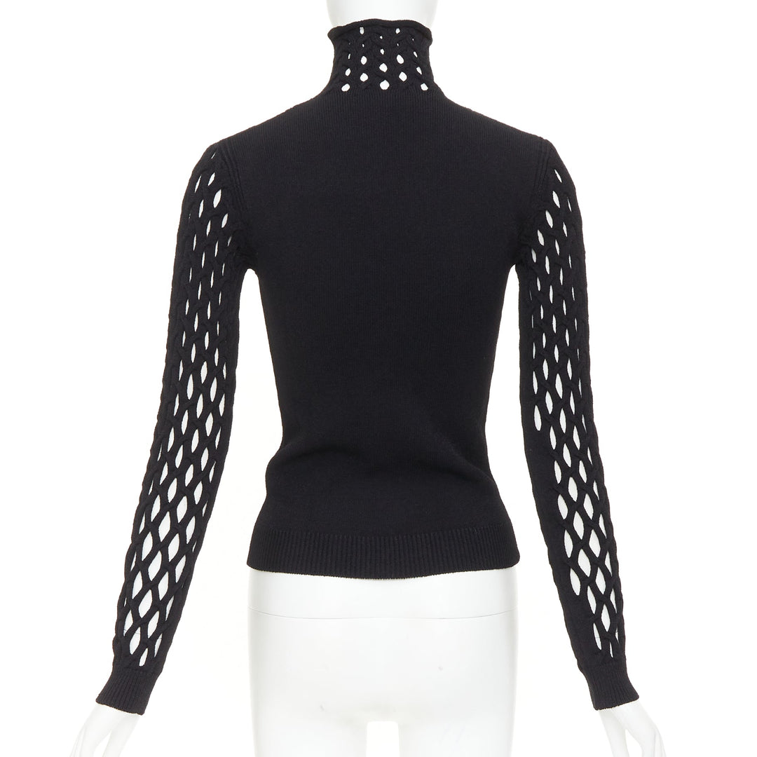 VALENTINO Piccioli 2021 black diamond lattice open-work knit turtleneck  M