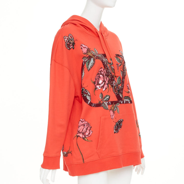 VALENTINO VLogo sequin butterfly rose embroidery oversized hoodie M