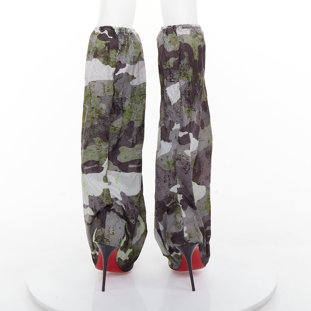 CHRISTIAN LOUBOUTIN Wind Botta 100 green camo nylon heel boots EU38