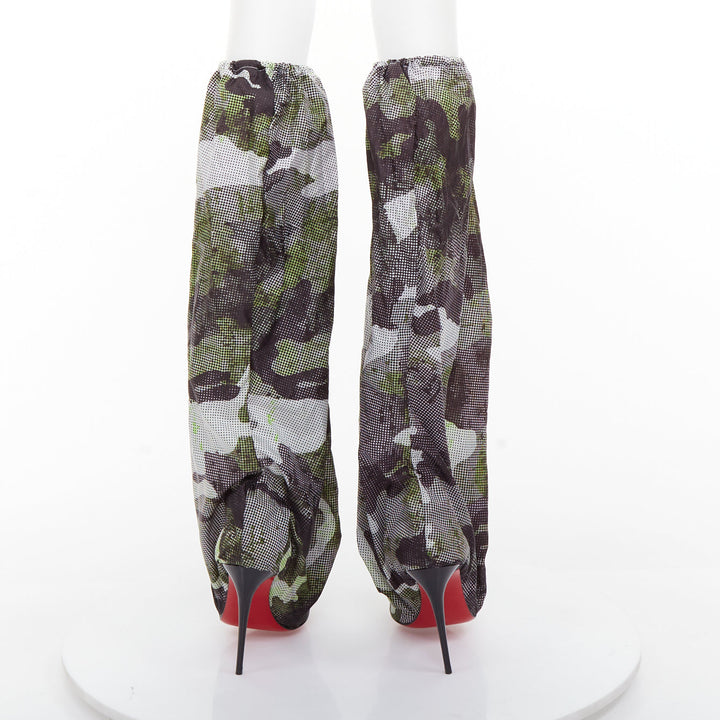 CHRISTIAN LOUBOUTIN Wind Botta 100 green camo nylon heel boots EU38