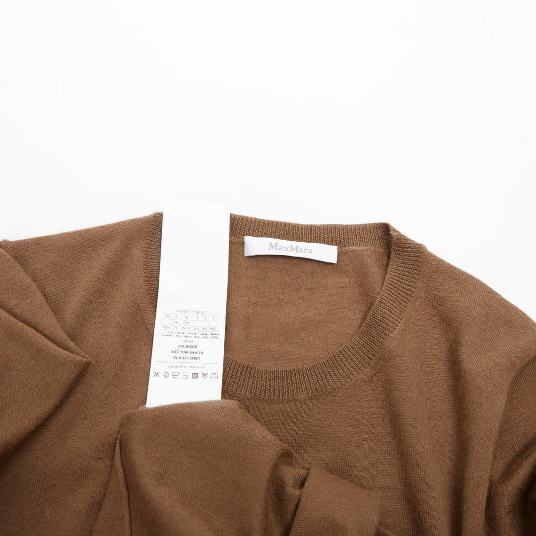MAX MARA brown lightweight pure cashmere crew neck long sleeve sweater top S