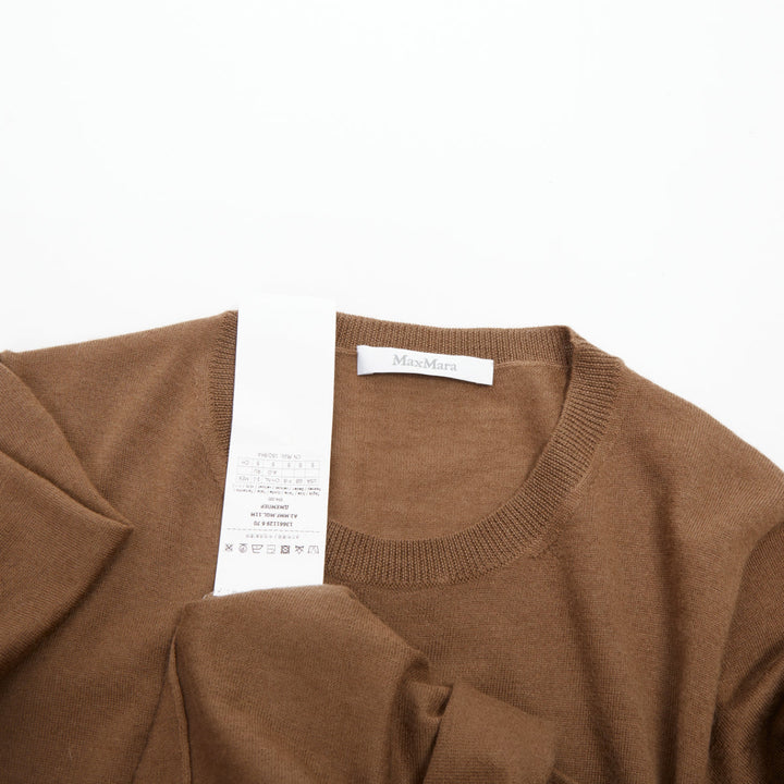 MAX MARA brown lightweight pure cashmere crew neck long sleeve sweater top S