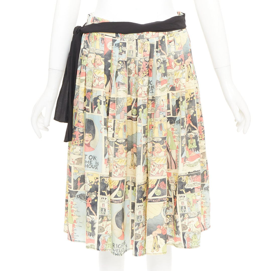 PRADA 2018 Runway manga anime comic strip graphic black tie silk skirt IT40 S