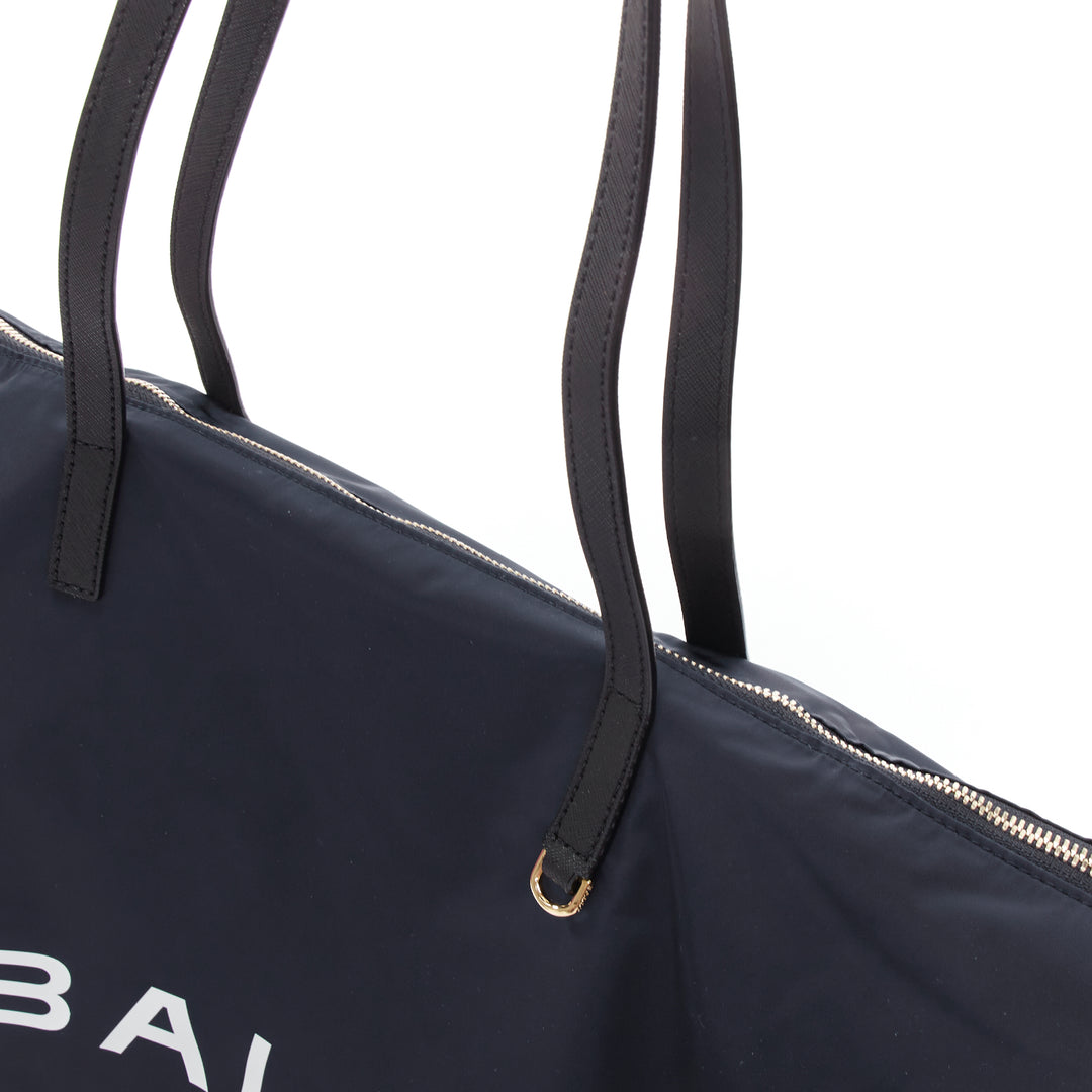 BALLY navy nylon white logo travel luggage foldable shoulder tote bag