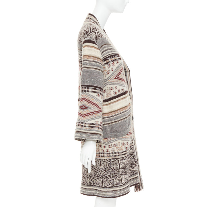 ETRO brown burgundy nude wool silk ethnic knit cardigan coat IT40 S