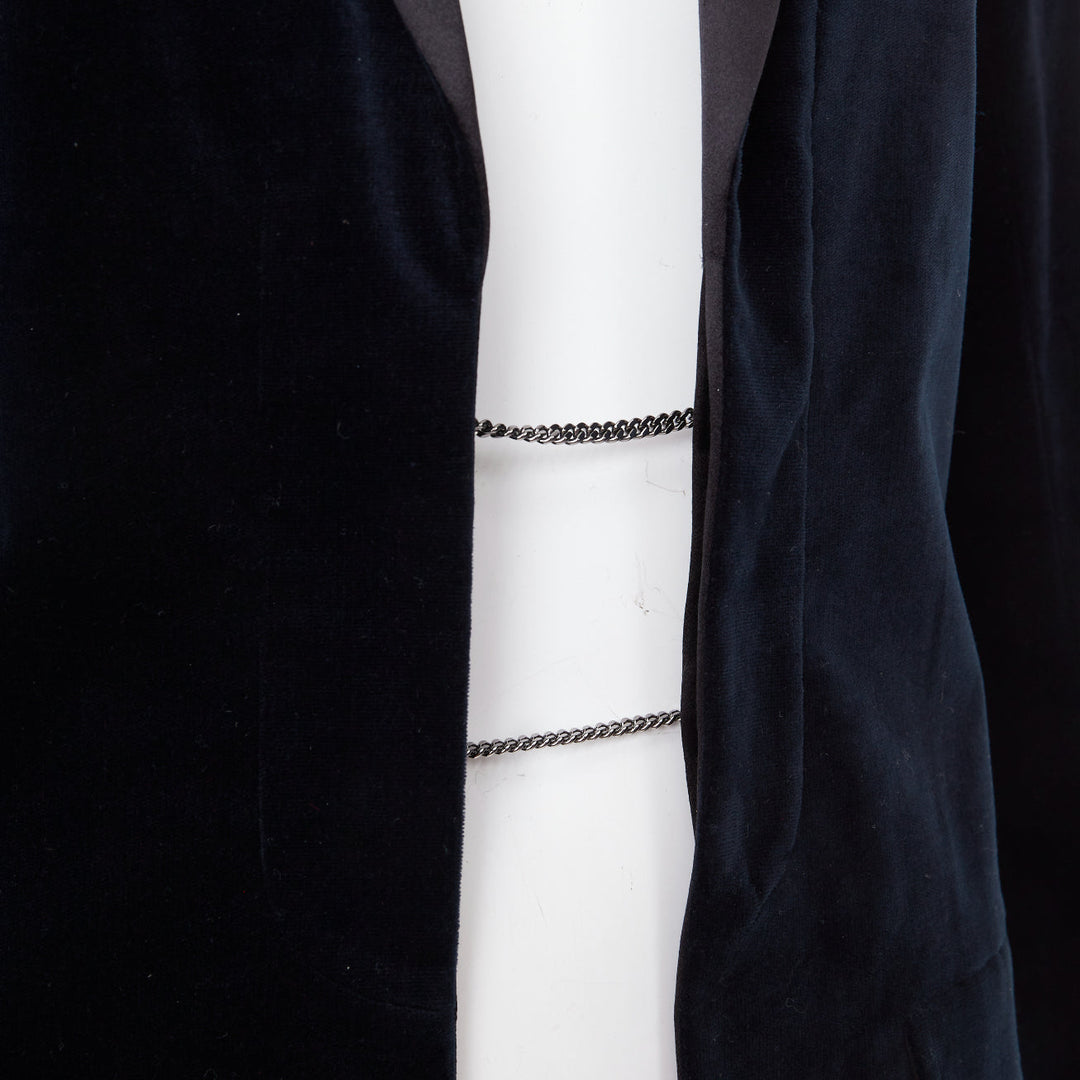 CHANEL 2018 Runway Paris Hamburg navy velvet satin shawl lapel tux jacket FR38 M