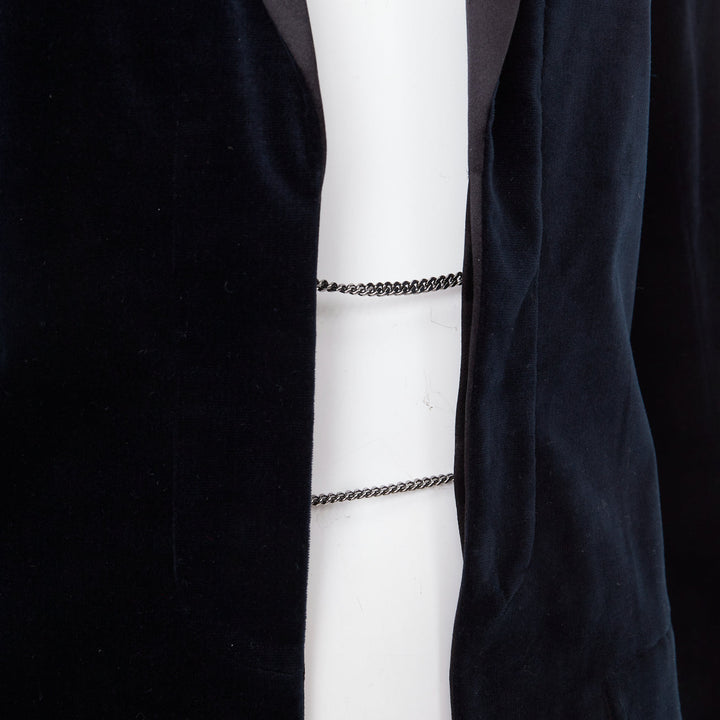CHANEL 2018 Runway Paris Hamburg navy velvet satin shawl lapel tux jacket FR38 M