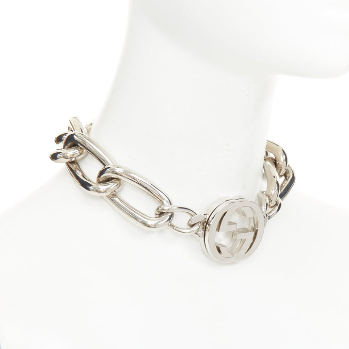 GUCCI 2024 Runway punk oversized link XL GG silver tone choker necklace
