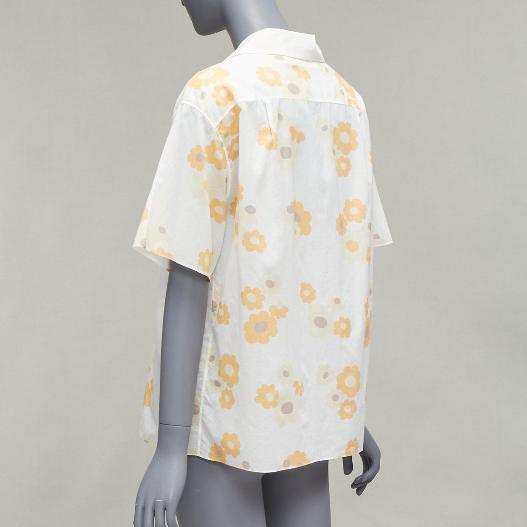 MARNI white yellow cotton vintage floral print short sleeve boxy shirt IT38 XS