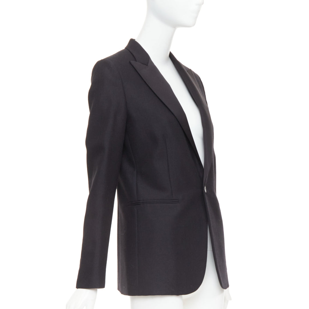 CHRISTIAN DIOR black wool mohair boxy peak collar tux jacket FR36