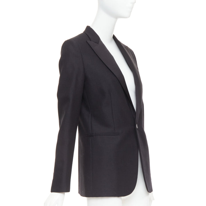 CHRISTIAN DIOR black wool mohair boxy peak collar tux jacket FR36