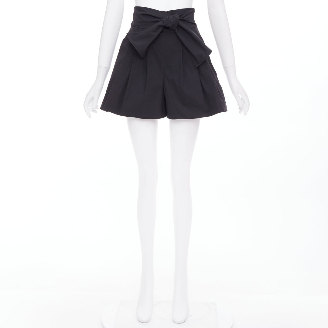 MOSCHINO Boutique black cotton blend bow tie waist pleated shorts IT38 XS