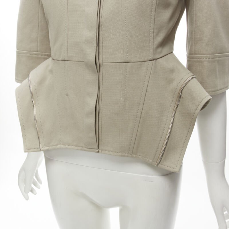 ALEXANDER MCQUEEN grey cotton fitted zipper trim peplum utility jacket IT38 XS