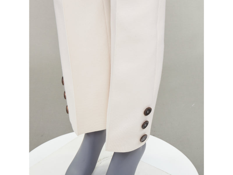 SONIA RYKIEL cream brown horn button embellished hem flare pants